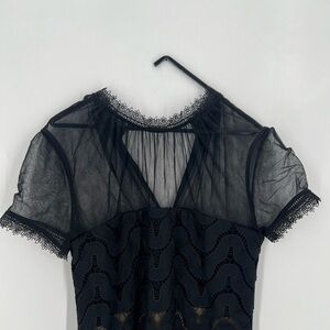 Self-Portrait Evie Shift Sheer Scalloped Lace Mini Dress In Black